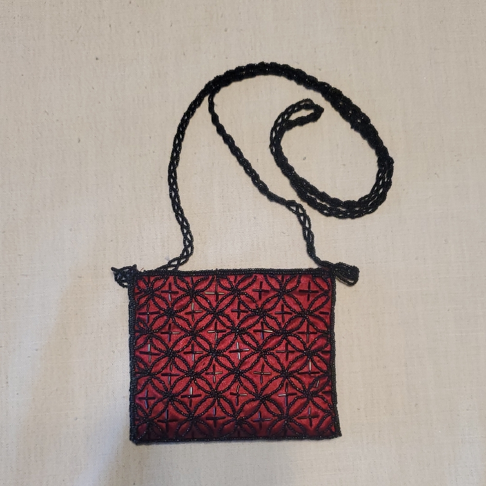 Elegant Red and Black Embroidered Women's Bag